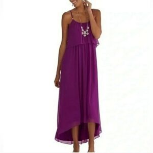 White House Black Market Purple HighLow Chiffon Fully Lined Maxi Dress